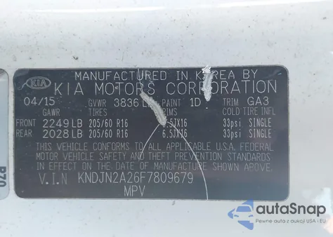 2015 Kia Soul из США, поврежденный, VIN KNDJN2A26F7809679